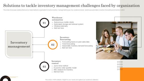 Solutions To Tackle Inventory Management Challenges Faced By Organization Slides PDF