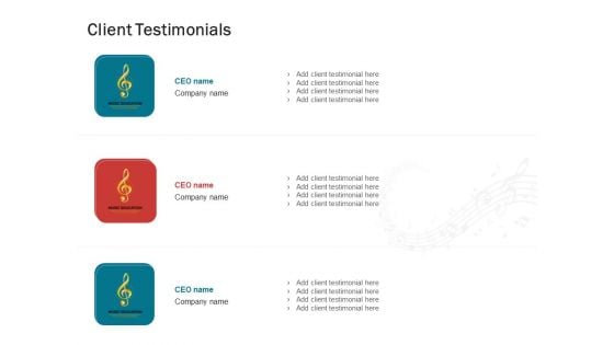 Sound Production Firm Agreement Proposal Client Testimonials Ppt Layouts Show PDF