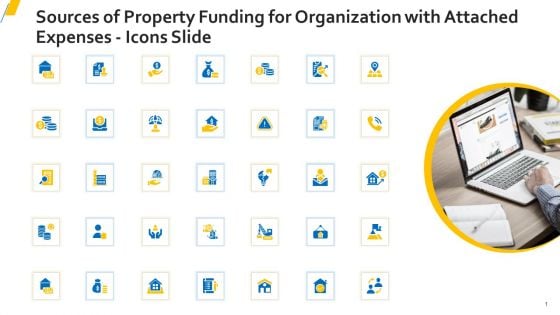 Sources Of Property Funding For Organization With Attached Expenses Icons Slide Guidelines PDF