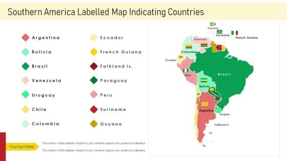 Southern America Labelled Map Indicating Countries Ppt Icon Aids PDF