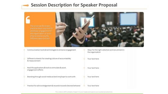 Speaking Engagement Session Description For Speaker Proposal Ppt Summary Grid PDF