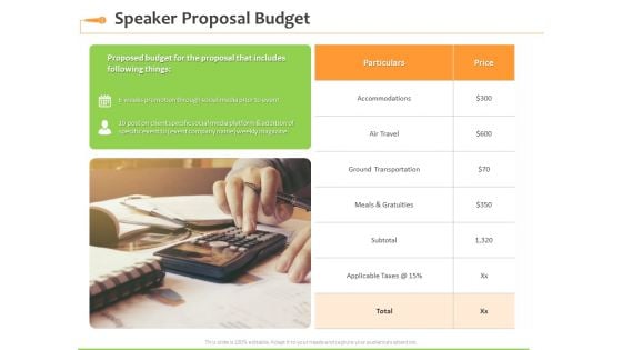 Speaking Engagement Speaker Proposal Budget Ppt Professional Infographic Template PDF