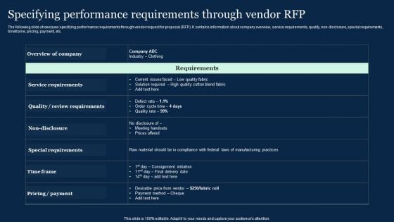 Specifying Performance Requirements Through Vendor Rfp Effective Vendor Management For Enhancing Brochure PDF Specifying Performance Requirements Through Vendor Rfp Effective Vendor Management For Enhancing Brochure PDF
