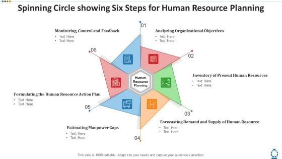 Spinning Circle Showing Six Steps For Human Resource Planning Summary PDF