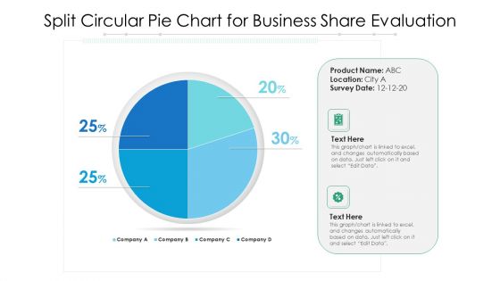 Split Circular Pie Chart For Business Share Evaluation Ppt PowerPoint Presentation Show Inspiration PDF