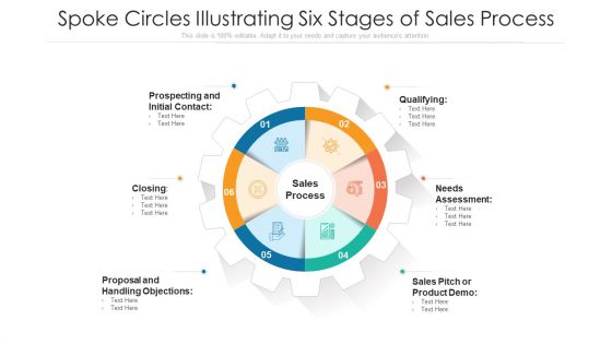 Spoke Circles Illustrating Six Stages Of Sales Process Ppt PowerPoint Presentation File Layout Ideas PDF