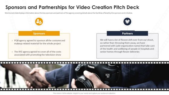 Sponsors And Partnerships For Video Creation Pitch Deck Ppt File Example File PDF