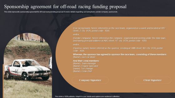 Sponsorship Agreement For Off Road Racing Funding Proposal Ppt PowerPoint Presentation Diagram PDF Sponsorship Agreement For Off Road Racing Funding Proposal Ppt PowerPoint Presentation Diagram PDF