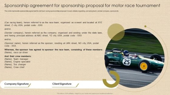 Sponsorship Agreement For Sponsorship Proposal For Motor Race Tournament Download PDF