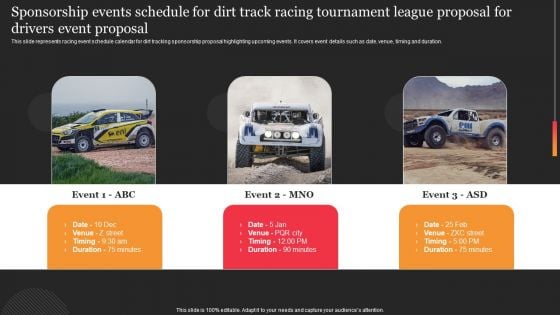 Sponsorship Events Schedule For Dirt Track Racing Tournament League Proposal For Drivers Event Proposal Brochure PDF