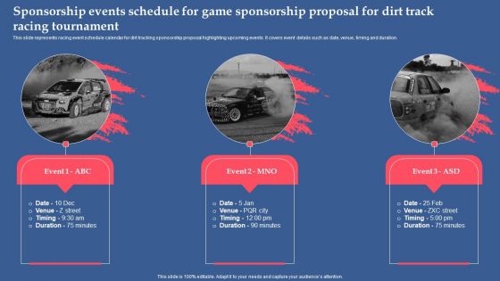 Sponsorship Events Schedule For Game Sponsorship Proposal For Dirt Track Racing Tournament Icons PDF