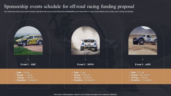 Sponsorship Events Schedule For Off Road Racing Funding Proposal Ppt PowerPoint Presentation File Styles PDF