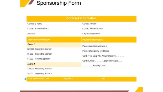 Sponsorship Form Ppt PowerPoint Presentation Styles Icons