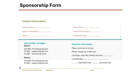 Sponsorship Form Ppt PowerPoint Presentation Styles Layout