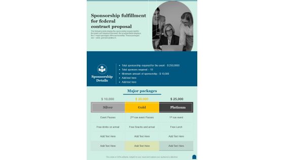 Sponsorship Fulfillment For Federal Contract Proposal One Pager Sample Example Document