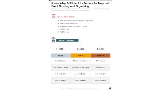 Sponsorship Fulfillment For Request For Proposal Event Planning And Organizing One Pager Sample Example Document Sponsorship Fulfillment For Request For Proposal Event Planning And Organizing One Pager Sample Example Document