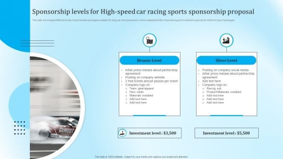 Sponsorship Levels For High Speed Car Racing Sports Sponsorship Proposal Introduction PDF