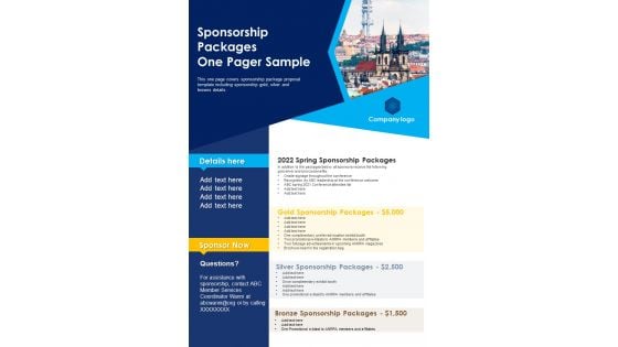 Sponsorship Packages One Pager Sample PDF Document PPT Template