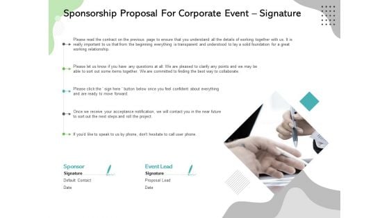 Sponsorship Proposal For Corporate Event Signature Ppt Model Inspiration PDF