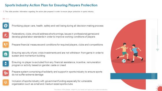 Sports Industry Action Plan For Ensuring Players Protection Clipart PDF