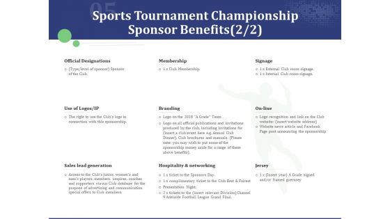 Sports Tournament Championship Sponsor Benefits Branding Ppt Infographics Images PDF