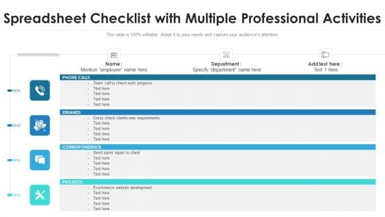 Spreadsheet Checklist With Multiple Professional Activities Ppt PowerPoint Presentation Model Show PDF