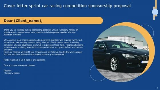 Sprint Car Racing Competition Sponsorship Proposal Ppt PowerPoint Presentation Complete Deck With Slides
