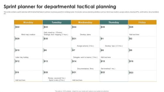 Sprint Planner For Departmental Tactical Planning Ppt Show Slides PDF