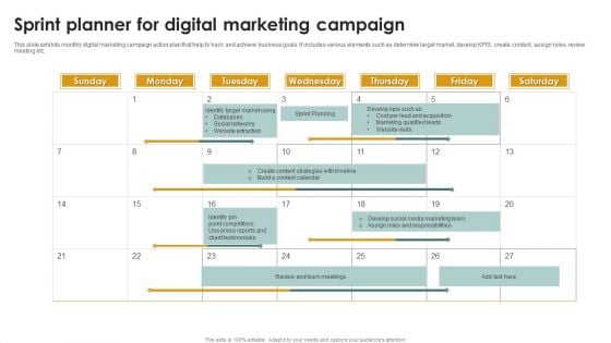 Sprint Planner For Digital Marketing Campaign Ppt Summary Inspiration PDF