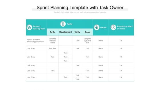 Sprint Planning Template With Task Owner Ppt PowerPoint Presentation Summary Gridlines