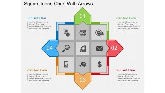 Square Icons Chart With Arrows Powerpoint Template