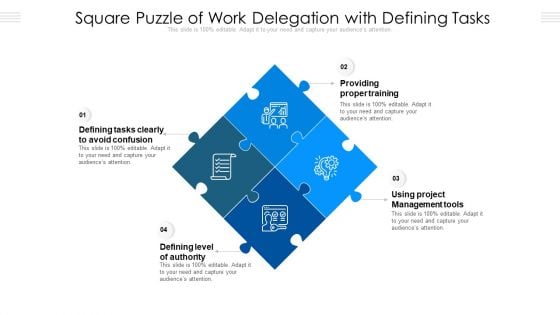 Square Puzzle Of Work Delegation With Defining Tasks Ppt PowerPoint Presentation Gallery Deck PDF