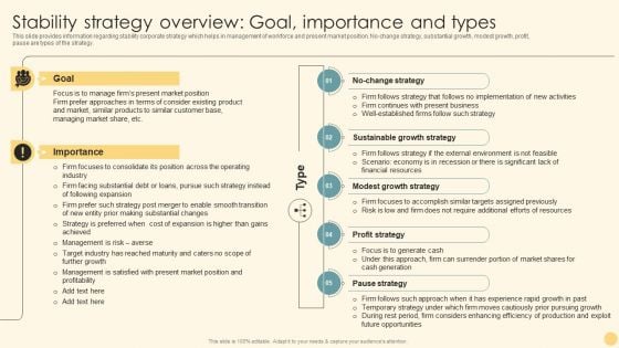Stability Strategy Overview Goal Importance And Types Ppt PowerPoint Presentation File Example PDF Stability Strategy Overview Goal Importance And Types Ppt PowerPoint Presentation File Example PDF