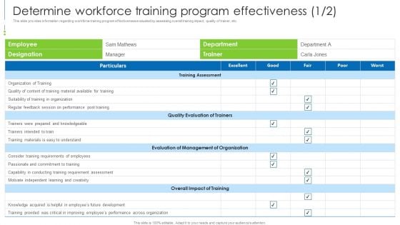 Staff Awareness Playbook Determine Workforce Training Program Effectiveness Topics PDF