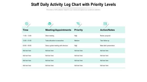 Staff Daily Activity Log Chart With Priority Levels Ppt PowerPoint Presentation Outline Topics PDF