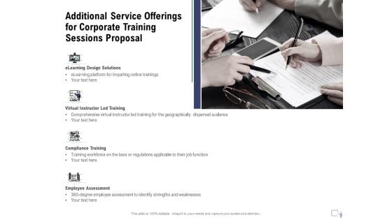 Staff Engagement Training And Development Additional Service Offerings For Corporate Training Sessions Proposal Elements PDF
