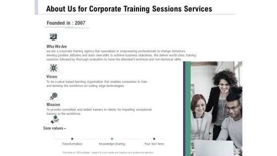 Staff Engagement Training And Development Proposal About Us For Corporate Training Sessions Services Inspiration PDF