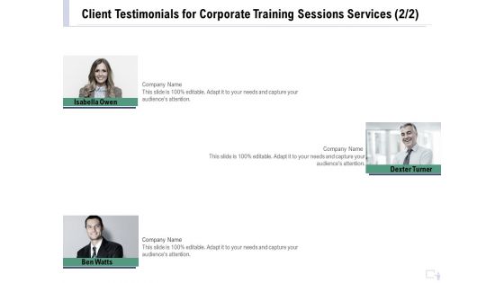 Staff Engagement Training And Development Proposal Client Testimonials For Corporate Training Sessions Services Professional PDF