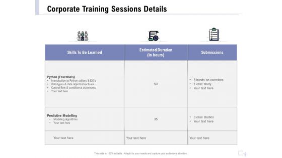 Staff Engagement Training And Development Proposal Corporate Training Sessions Details Elements PDF