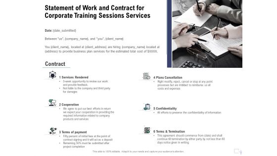 Staff Engagement Training And Development Proposal Statement Of Work And Contract For Corporate Training Sessions Services Information PDF