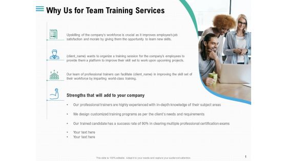 Staff Engagement Training And Development Why Us For Team Training Services Demonstration PDF