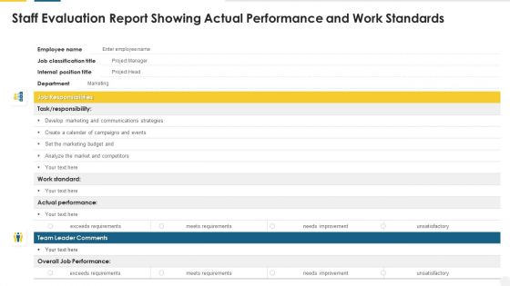 Staff Evaluation Report Showing Actual Performance And Work Standards Inspiration PDF