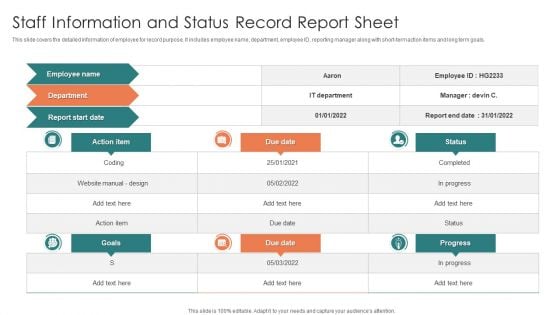 Staff Information And Status Record Report Sheet Designs PDF