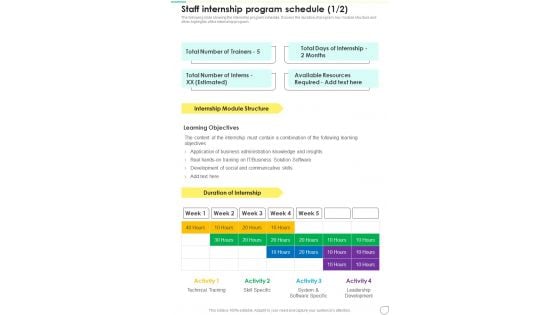 Staff Internship Program Schedule One Pager Sample Example Document