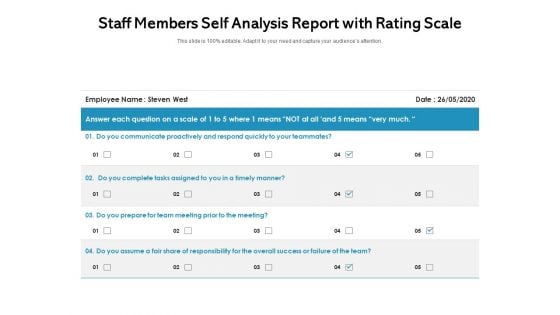 Staff Members Self Analysis Report With Rating Scale Ppt PowerPoint Presentation Infographics Microsoft PDF