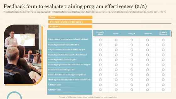 Staff On Job Coaching Program For Skills Enhancement Feedback Form To Evaluate Training Program Effectiveness Sample PDF