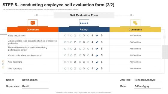 Staff Performance Evaluation Process Step 5 Conducting Employee Self Evaluation Form Professional PDF