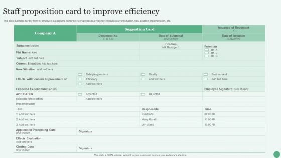 Staff Proposition Card To Improve Efficiency Ppt PowerPoint Presentation File Guide PDF