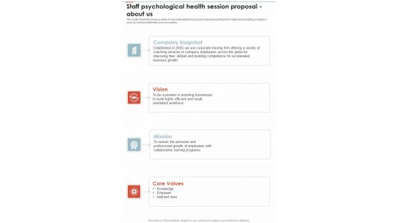 Staff Psychological Health Session Proposal About Us One Pager Sample Example Document