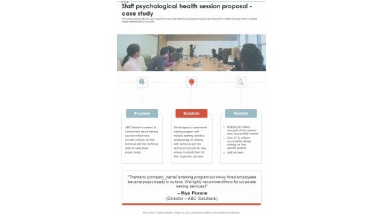 Staff Psychological Health Session Proposal Case Study One Pager Sample Example Document Staff Psychological Health Session Proposal Case Study One Pager Sample Example Document
